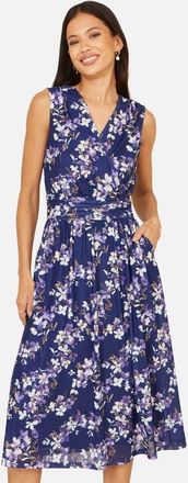 Yumi Blossom Print Mesh Stretch Midi Dress in Navy at Nordstrom, Size 12