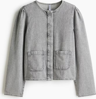 H&M Denimjacke mit Puff&auml;rmeln - Ausgewaschenes Grau
