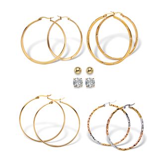 Palm Beach Jewelry 4 Cttw. 6-Pair CZ Stud & Hoop Set Goldtone & Gold Ion Plated Stainless Steel