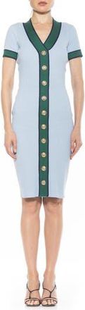 Alexia Admor Otto V-neck Short Sleeve Ribbed Sweater Dress in Halogen Blue at Nordstrom Rack, Size X-Small