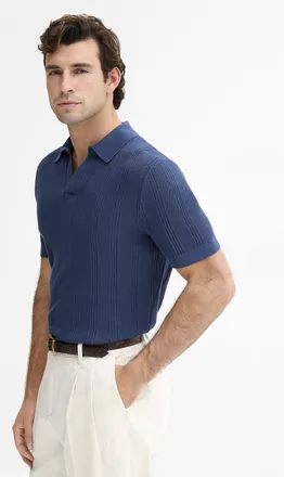 Le 31 Mens Openwork knit Johnny collar Polo Shirt