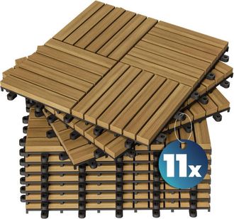 Deuba Casaria Set Baldosas De Madera De Acacia/eucalipto Losas De Terraza Losetas De Jard&iacute;n Balc&oacute;n Spa 1/11/22/33/44/55/66 11x Acacia Quattro Mosaico