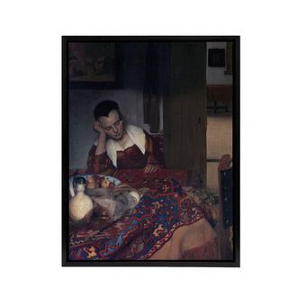 Artery8 A Maid Asleep Portrait Painting Vermeer Vintage Framed Canvas Wall Art | Size: W24 x H32