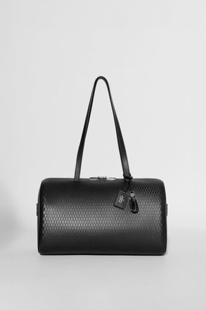 Alo Leather Mesh Shoulder Voyage Bag in Black Leather Mesh