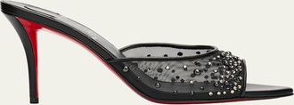 Christian Louboutin 80mm Miss Z Embellished Mesh and Leather Mule Pumps