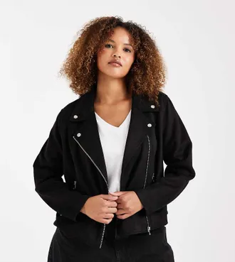 Vero Moda Curve Giacca biker corta in pelle sintetica nera-Nero