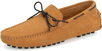 Generic Mens Loafers Genuine Leather Round Toe Stitching Details Deck Shoes Rubber Sole Suede Vamp Lightweight Anti-Slip Comfortable Wedding Slip-ons(Yellow,5