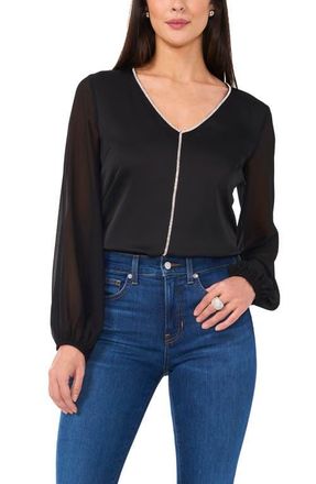 Vince Camuto Rhinestone Chiffon Sleeve Top in Rich Black at Nordstrom, Size Small