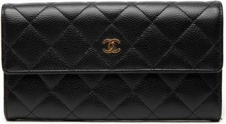 Chanel Black Grained Calfskin Long Wallet (Bi-Fold) (Pre-Owned)