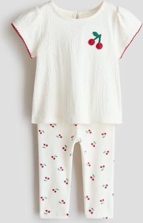 H&M 2-piece top and leggings set in White/cherries at Nordstrom, Size 18M