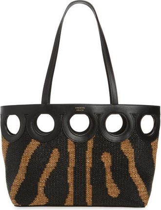 Ferragamo Small Gancini Outline Woven Raffia & Leather Tote in Nero/naturale at Nordstrom