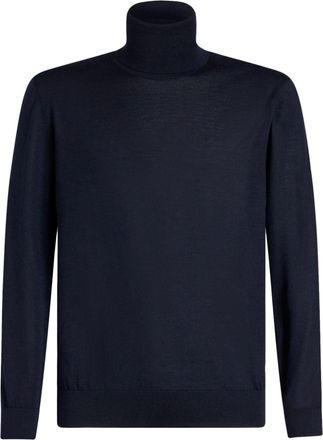 Etro Pegaso-embroidered high-neck jumper - men - Virgin Wool - XXXL - Blue