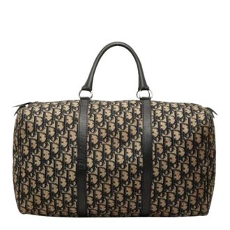 Dior Pre-owned Trotter Canvas Leather Boston Bag - Dames - Pre-owned - Beige - Maat: ONE Size Leer