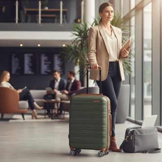 Infinity Leather Hard Shell Green Cabin 55 x 36 x 20 cm ABS Koffer Bagage voor Easyjet, Ryanair