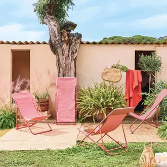 Sweeek Set Of 4 Textilene Folding Sun Loungers Of Steel in Terracotta