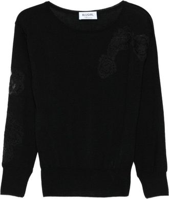 Blugirl Black Sweater With Lace Floral Appliqués