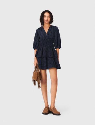 Maje Ruffle And Rhinestone Dress - Navy - Maje