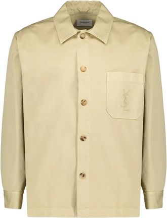 Saint Laurent Casual Shirts, male, Beige, Size: M Cassandre Overshirt