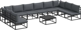 vidaXL Garden Sofa Set with Cushion 11 pcs Black Aluminium Vidaxl