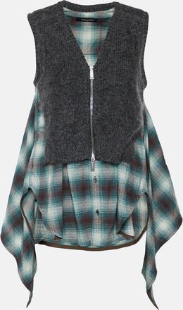 Dsquared2 Green Checkered Cotton & Knit Overlay Sleeveless Shirt