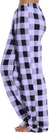 Generic Womens Plaid Fleece Pajama Pants, Wide Leg Lounge Bottoms with Elastic Waist, Soft Flannel Sleepwear for Autumn & Winter, Cosy Check Pyjama Trousers L