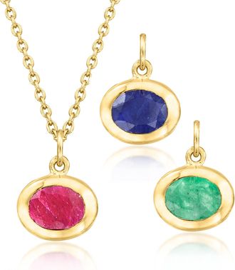Ross-Simons Multi-Gemstone and 18kt Gold Over Sterling Jewelry Set: Cable-Chain Necklace and 3 Interchangeable Oval Pendants