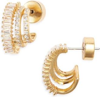 Nordstrom Triple Hoop Cubic Zirconia Pav&eacute; Earrings in Clear- Gold at Nordstrom