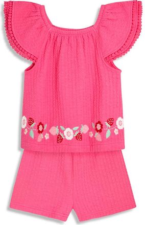JoJo Maman Bébé Embroidered Frill Sleeve T-Shirt & Shorts Set in Pink at Nordstrom, Size 18-24M