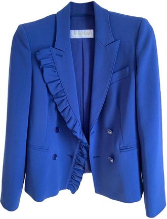 Max Mara Max Mara Blue Ruffle Lapel Tailored Jacket Size XXS