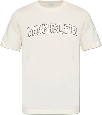 Moncler Logo Print Katoenen T-shirt - Heren - T-shirts - Beige - XL - Katoen - Tops