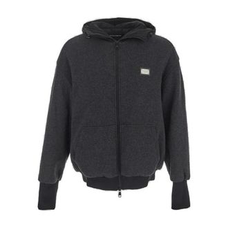 Dolce & Gabbana Zip-throughs, male, Gray, Size: XL Zip-Up Hooded Bomber Jacket