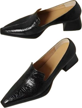 Generic JCVBN Women Light Weight Stylish Elegant Black Square Heel Shoes Lady Casual Office Party Shoes