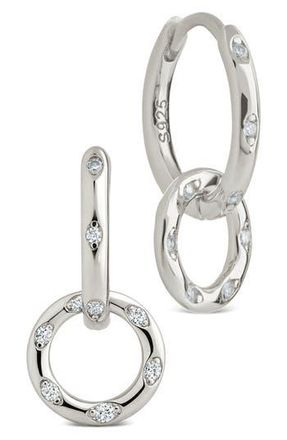 Sterling Forever Double Halo Pav&eacute; Drop Earrings in Silver at Nordstrom Rack