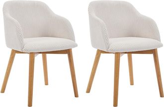 Vente-Unique Conjunto de 2 sillas con apoyabrazos de pana y madera de hevea - Crema - JELISA