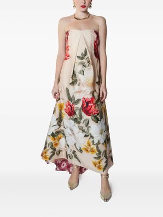 Lethicia Bronstein Marigold double-print strapless maxi dress - Neutrals