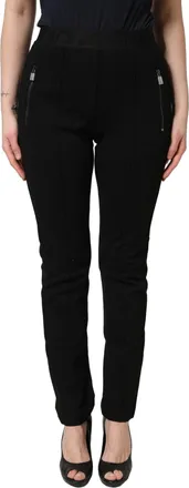 Dolce & Gabbana Womens Logo-Embroidered Mid-Waist Trousers Black Elastane Nylon Viscose