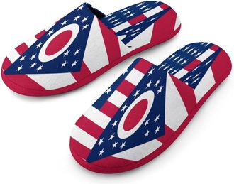 Generic Flag of U.S.A And Ohio Mens Flannel Slipper Soft Comfy House Shoes Non Slip Winter Warm Indoor Outdoor Slippers
