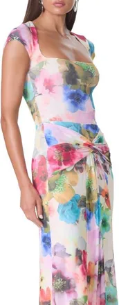 AFRM Winona Square Neck Cap Sleeve Top in Watercolor Blossom at Nordstrom, Size X-Large