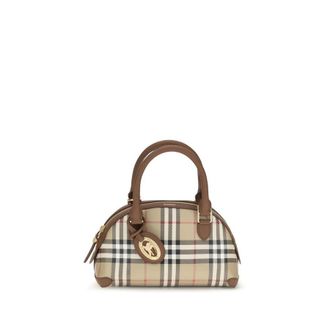 Burberry Check Canvas Top Handle Bag Beige