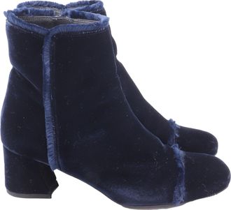 Stuart Weitzman Raw-Edge Trim Boots in Blue Velvet