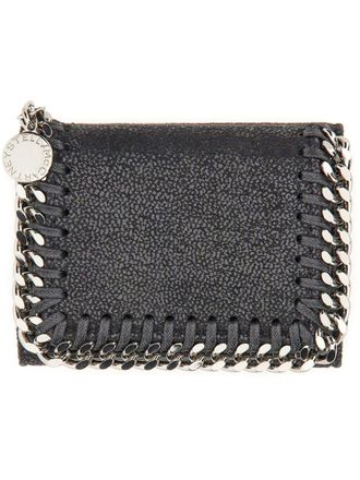 Stella McCartney Black Tri-Fold Wallet With Chain Detail In Faux Leather Woman