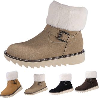 Generic Womens Winter Ankle Boots with Faux Fur Trim, Buckle Detail, Side Zipper, Canvas Upper, 2 cm Heel, Multiple Colours