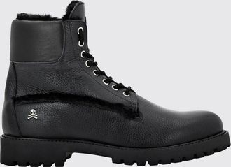 Philipp Plein Anfibi in pelle martellata con inserti in cavallino e applicazione Skull