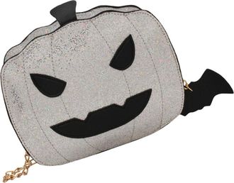 Yarnow Halloween Pumpkin Shiny PU Chain Shoulder Bag for Women, Large Capacity Crossbody Bag with Bat Pendant, Halloween Themed Pumpkin Pouch for Holiday and
