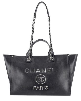 Chanel Deauville Studded Caviar Logo Large Tote (Authentic Pre-Loved)