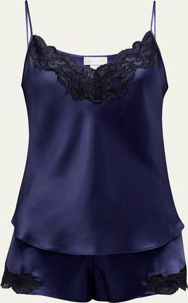 Christine Lingerie Bijoux Short Lace-Trim Silk Pajama Set