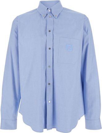 Fendi Light Blue Cotton Solid Shirt