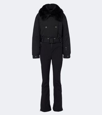 Moncler Tuta da sci con shearling e cintura