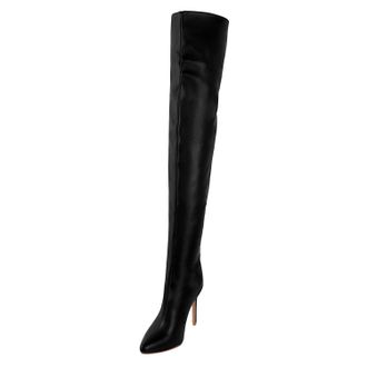 Generic Black,5.5 UK,Womens Leather PU Thigh High Boots Pointed Toe Back Zipper Fashion Comfy Stiletto Heels Over The Knee Boot Fall Winter Dress Shoes