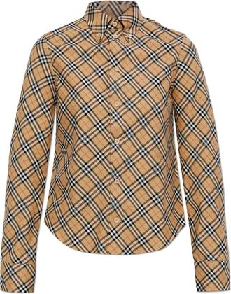 Burberry Geruite katoenen blouse - Dames - Overhemden - Beige - XS - Katoen - Overhemden